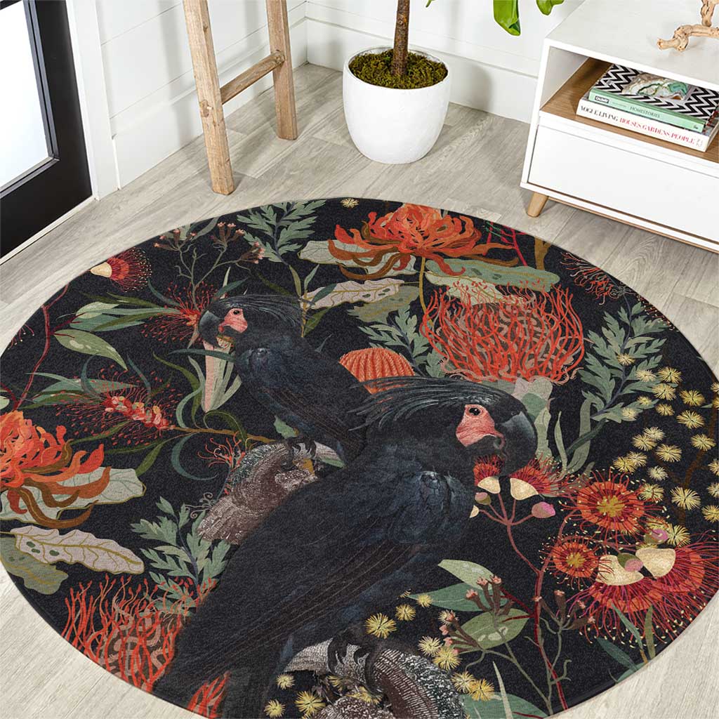 Australia Palm Cockatoo Round Carpet Aussie Native Flowers - Aussie Hoodie