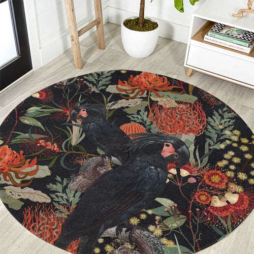 Australia Palm Cockatoo Round Carpet Aussie Native Flowers - Aussie Hoodie
