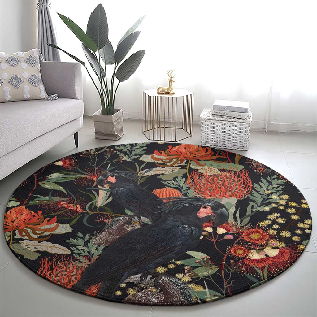 Australia Palm Cockatoo Round Carpet Aussie Native Flowers - Aussie Hoodie
