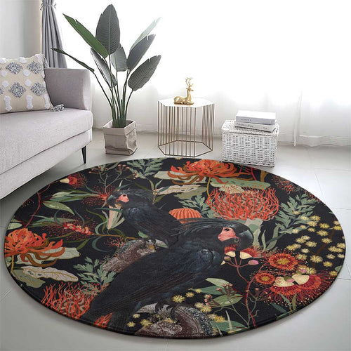 Australia Palm Cockatoo Round Carpet Aussie Native Flowers - Aussie Hoodie