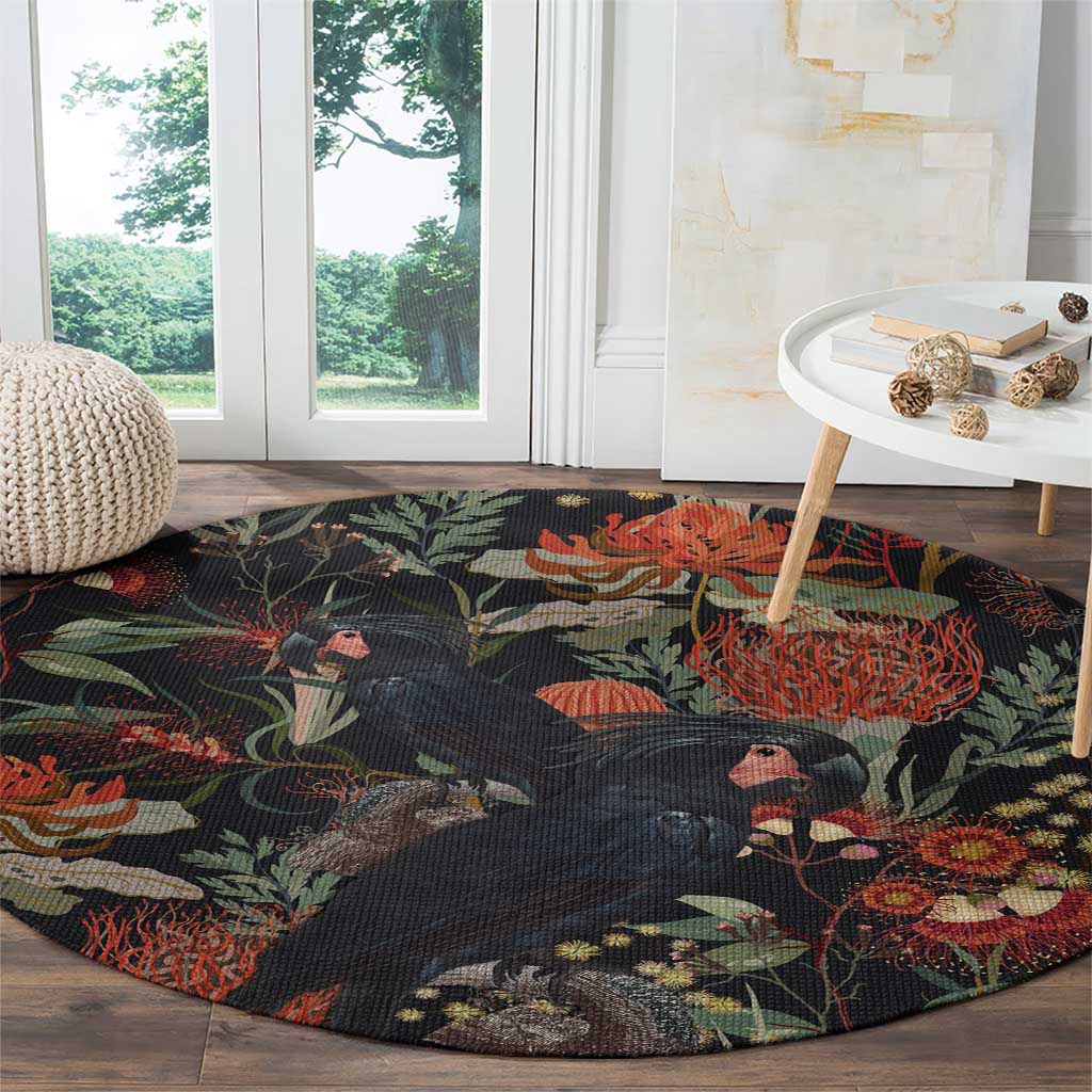 Australia Palm Cockatoo Round Carpet Aussie Native Flowers - Aussie Hoodie