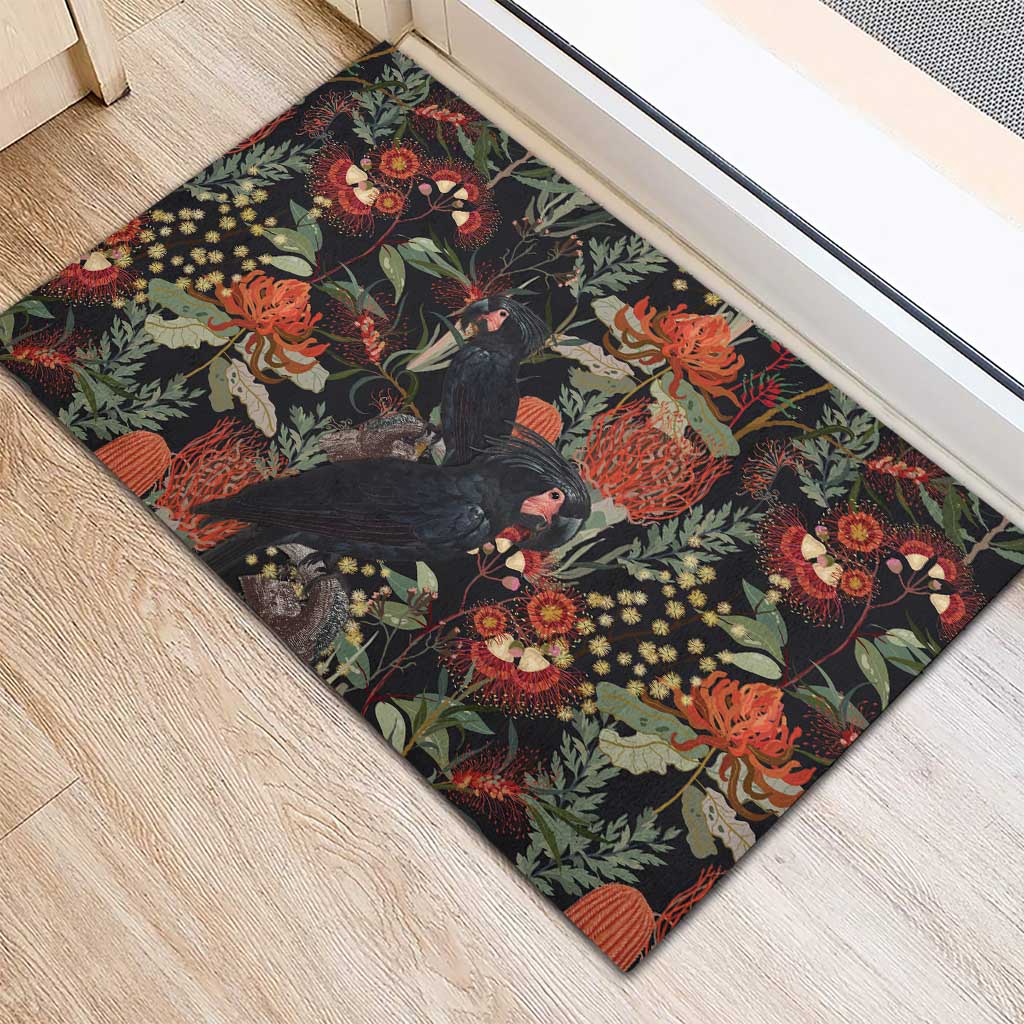 Australia Palm Cockatoo Rubber Doormat Aussie Native Flowers - Aussie Hoodie