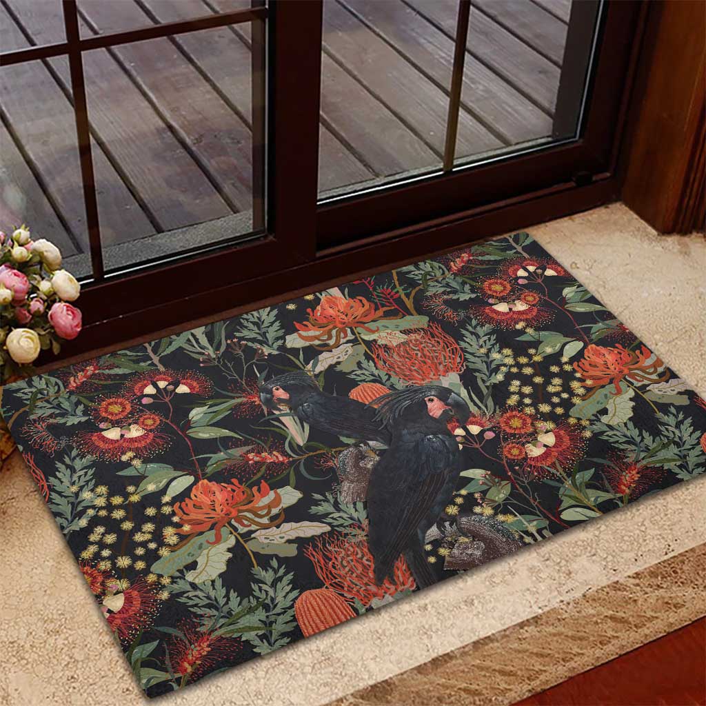Australia Palm Cockatoo Rubber Doormat Aussie Native Flowers - Aussie Hoodie