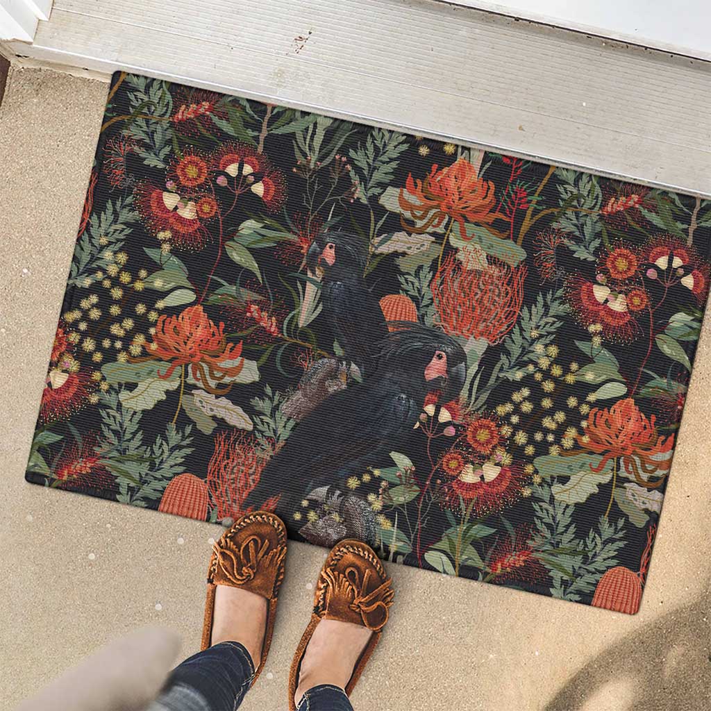 Australia Palm Cockatoo Rubber Doormat Aussie Native Flowers - Aussie Hoodie