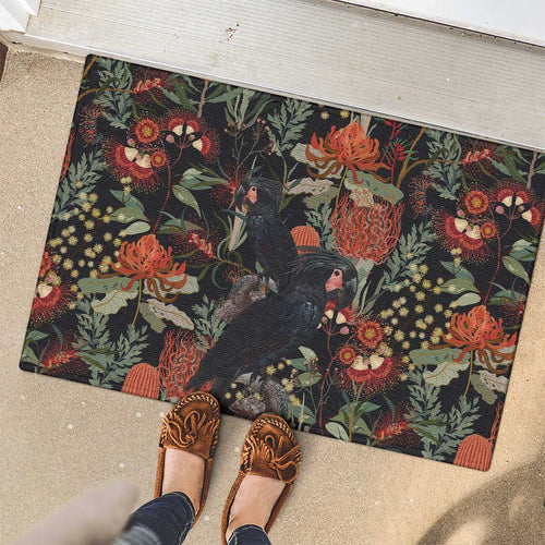 Australia Palm Cockatoo Rubber Doormat Aussie Native Flowers - Aussie Hoodie