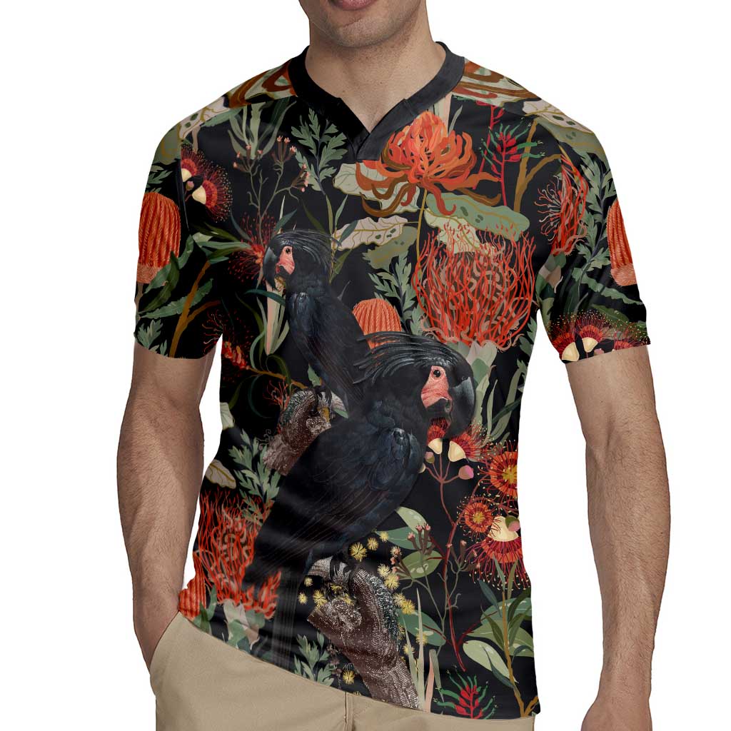 Australia Palm Cockatoo Rugby Jersey Aussie Native Flowers - Aussie Hoodie