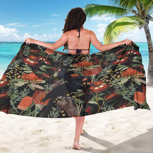 Australia Palm Cockatoo Sarong Aussie Native Flowers - Aussie Hoodie