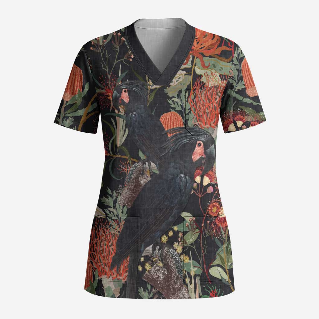 Australia Palm Cockatoo Scrub Top Aussie Native Flowers - Aussie Hoodie