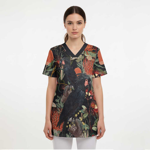 Australia Palm Cockatoo Scrub Top Aussie Native Flowers - Aussie Hoodie