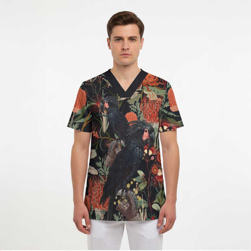 Australia Palm Cockatoo Scrub Top Aussie Native Flowers - Aussie Hoodie