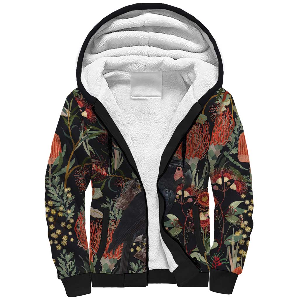 Australia Palm Cockatoo Sherpa Hoodie Aussie Native Flowers - Aussie Hoodie