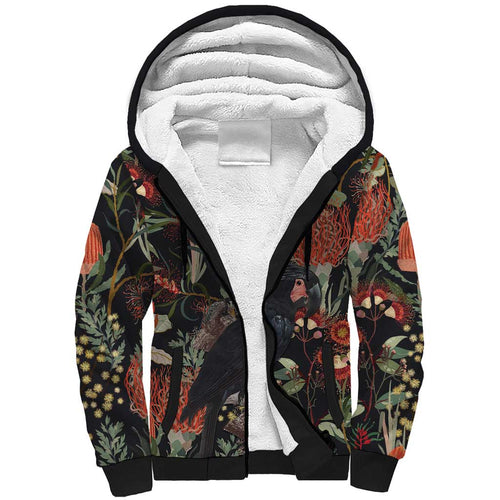 Australia Palm Cockatoo Sherpa Hoodie Aussie Native Flowers - Aussie Hoodie