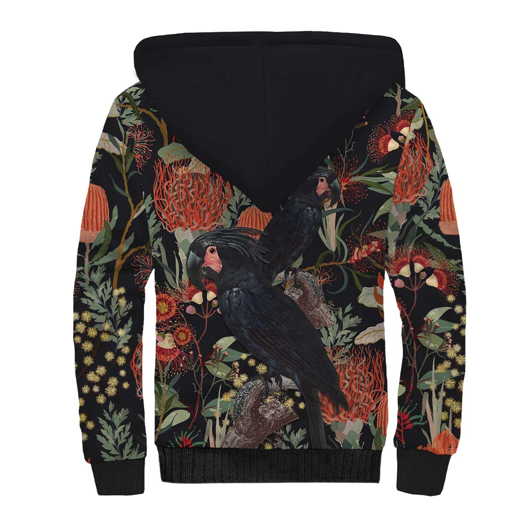 Australia Palm Cockatoo Sherpa Hoodie Aussie Native Flowers - Aussie Hoodie