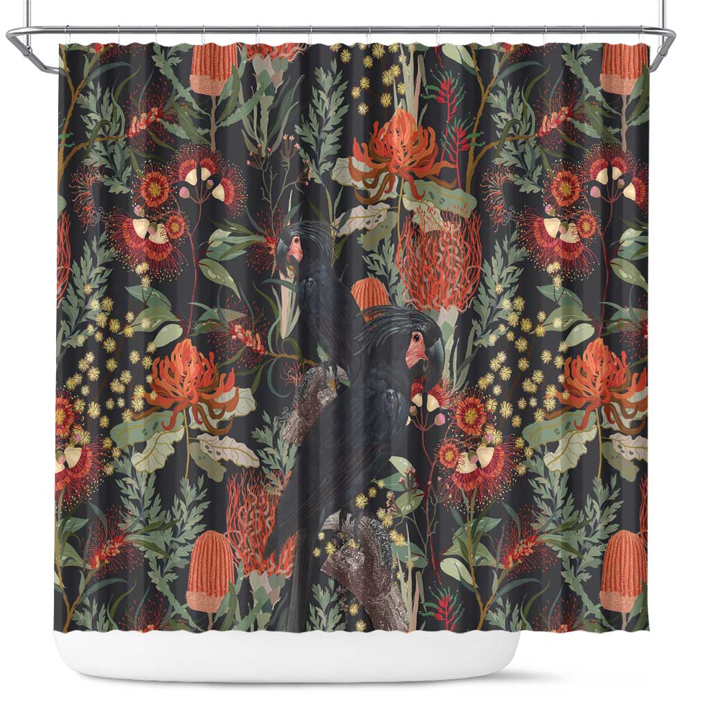 Australia Palm Cockatoo Shower Curtain Aussie Native Flowers - Aussie Hoodie