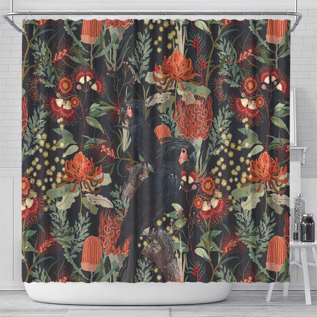 Australia Palm Cockatoo Shower Curtain Aussie Native Flowers - Aussie Hoodie