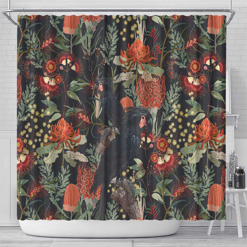 Australia Palm Cockatoo Shower Curtain Aussie Native Flowers - Aussie Hoodie