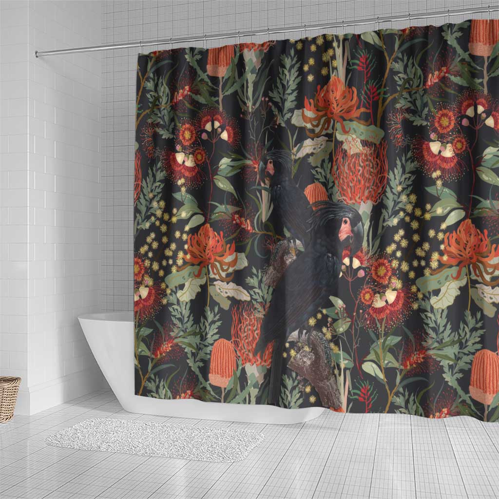 Australia Palm Cockatoo Shower Curtain Aussie Native Flowers - Aussie Hoodie
