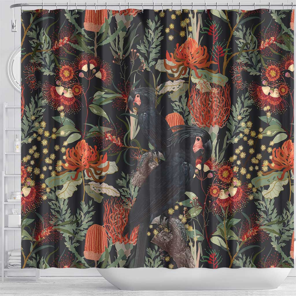 Australia Palm Cockatoo Shower Curtain Aussie Native Flowers - Aussie Hoodie