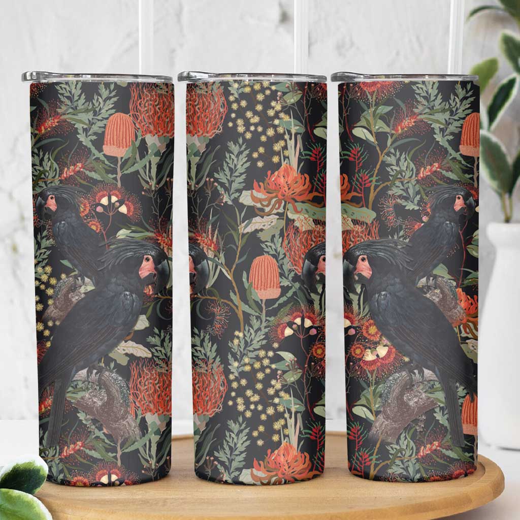 Australia Palm Cockatoo Skinny Tumbler Aussie Native Flowers - Aussie Hoodie
