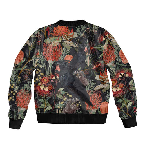 Australia Palm Cockatoo Sleeve Zip Bomber Jacket Aussie Native Flowers - Aussie Hoodie