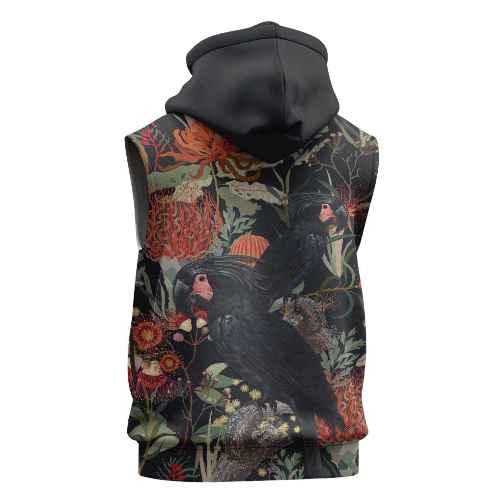 Australia Palm Cockatoo Sleeveless Hoodie Aussie Native Flowers - Aussie Hoodie
