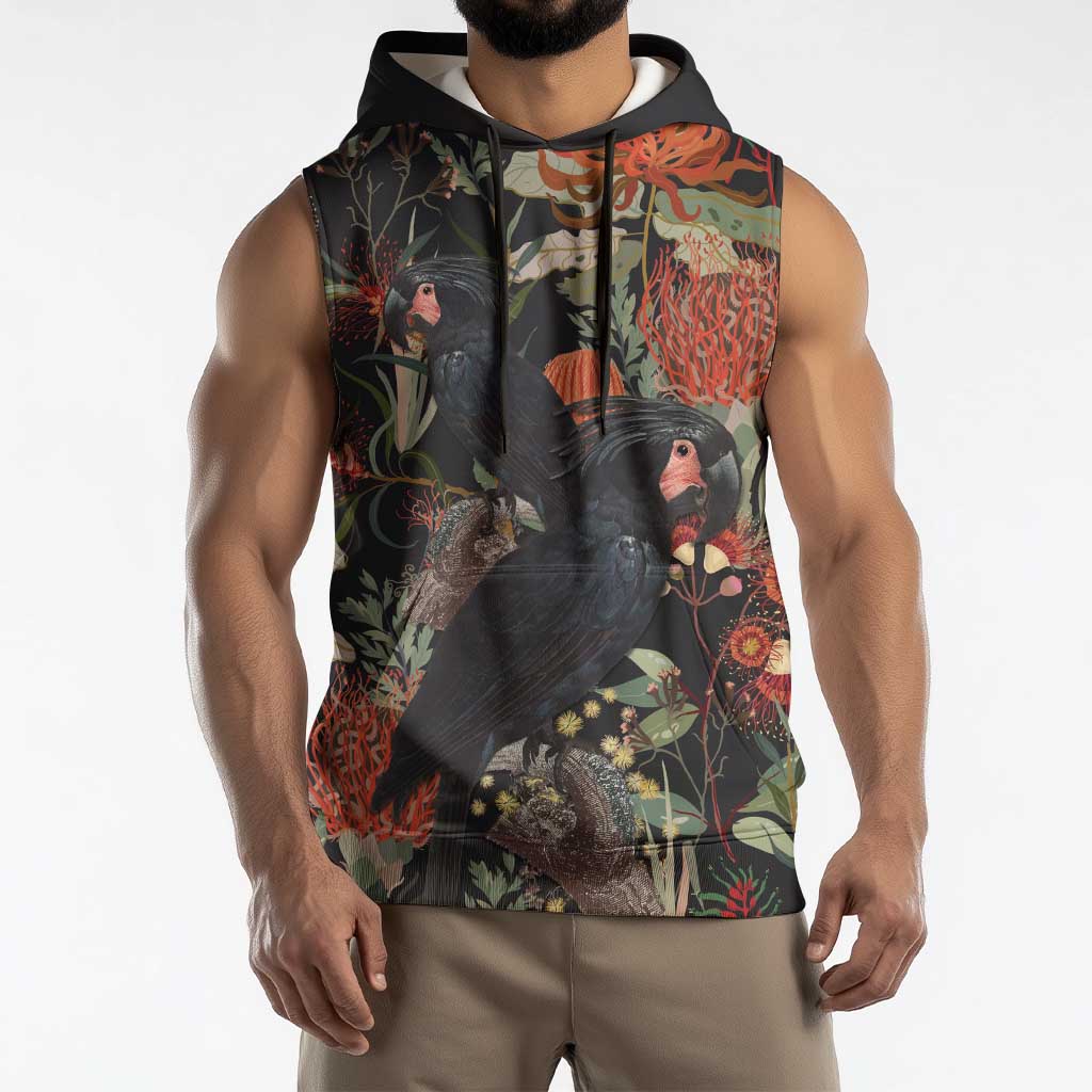 Australia Palm Cockatoo Sleeveless Hoodie Aussie Native Flowers - Aussie Hoodie