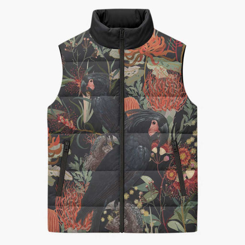Australia Palm Cockatoo Sleeveless Puffer Jacket Aussie Native Flowers - Aussie Hoodie