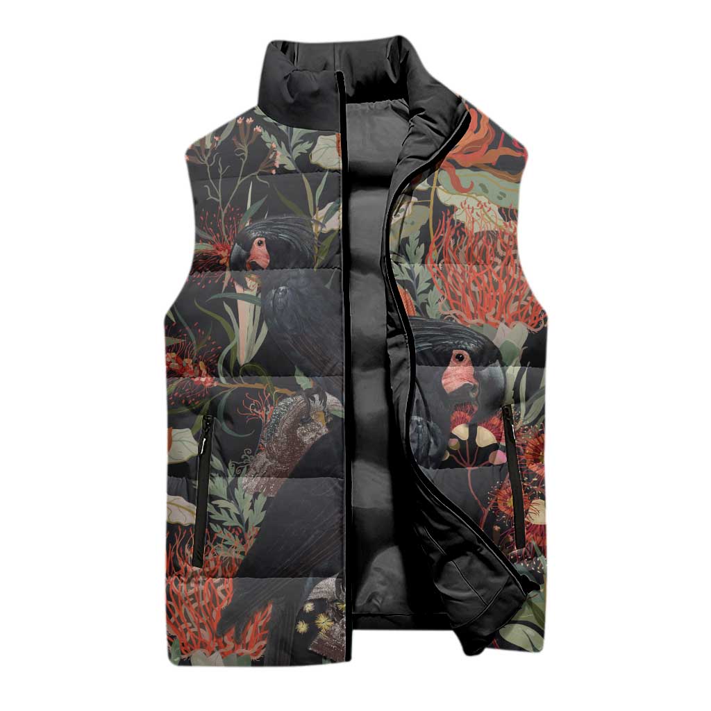 Australia Palm Cockatoo Sleeveless Puffer Jacket Aussie Native Flowers - Aussie Hoodie