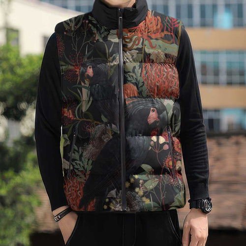 Australia Palm Cockatoo Sleeveless Puffer Jacket Aussie Native Flowers - Aussie Hoodie