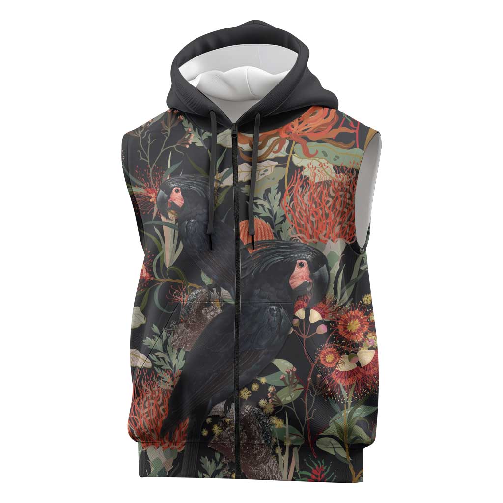 Australia Palm Cockatoo Sleeveless Zip Hoodie Aussie Native Flowers LT14