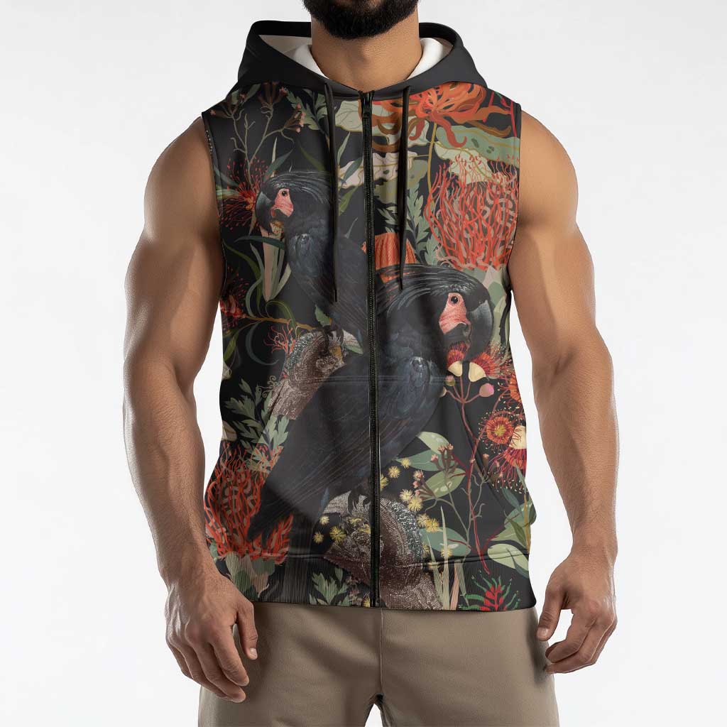 Australia Palm Cockatoo Sleeveless Zip Hoodie Aussie Native Flowers LT14