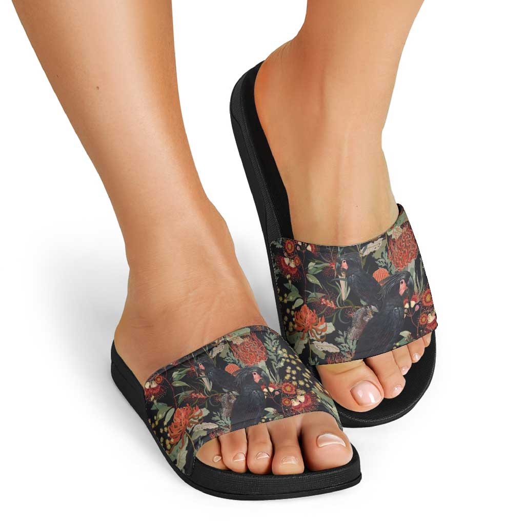 Australia Palm Cockatoo Slide Sandals Aussie Native Flowers - Aussie Hoodie
