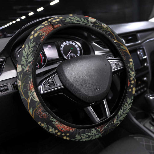 Australia Palm Cockatoo Steering Wheel Cover Aussie Native Flowers - Aussie Hoodie