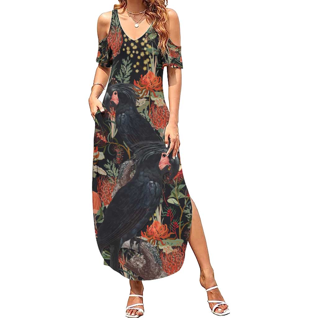 Australia Palm Cockatoo Summer Maxi Dress Aussie Native Flowers - Aussie Hoodie