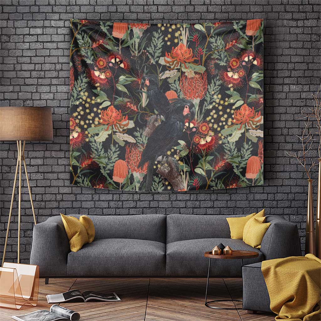 Australia Palm Cockatoo Tapestry Aussie Native Flowers - Aussie Hoodie