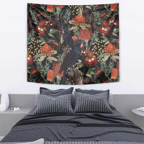 Australia Palm Cockatoo Tapestry Aussie Native Flowers - Aussie Hoodie