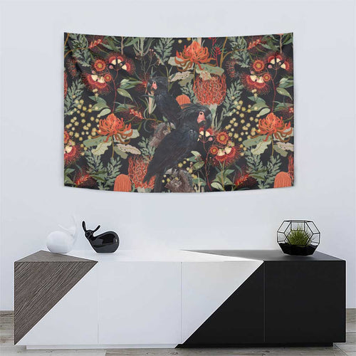 Australia Palm Cockatoo Tapestry Aussie Native Flowers - Aussie Hoodie