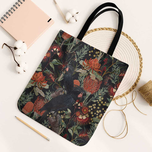 Australia Palm Cockatoo Tote Bag Aussie Native Flowers - Aussie Hoodie