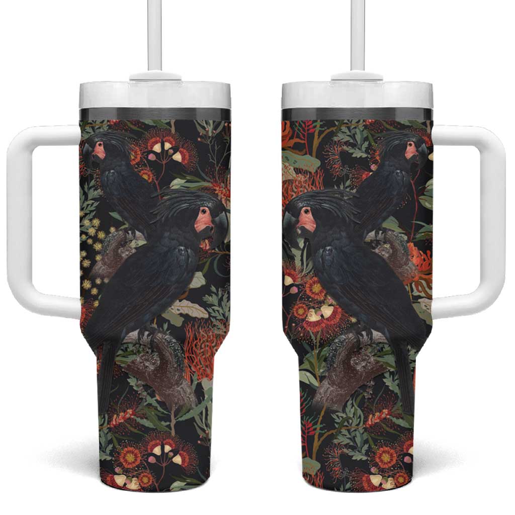 Australia Palm Cockatoo Tumbler With Handle Aussie Native Flowers - Aussie Hoodie