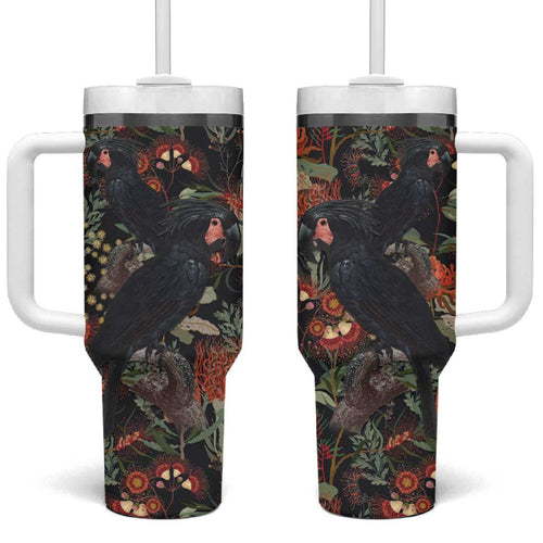 Australia Palm Cockatoo Tumbler With Handle Aussie Native Flowers - Aussie Hoodie