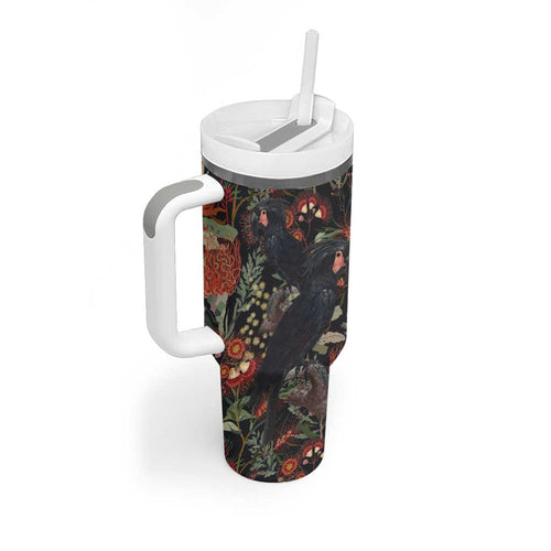 Australia Palm Cockatoo Tumbler With Handle Aussie Native Flowers - Aussie Hoodie