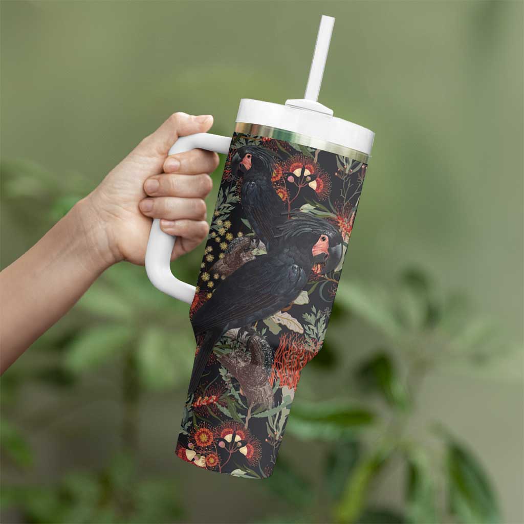 Australia Palm Cockatoo Tumbler With Handle Aussie Native Flowers - Aussie Hoodie