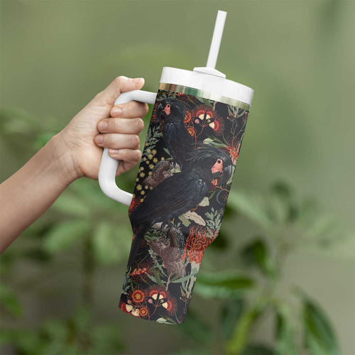 Australia Palm Cockatoo Tumbler With Handle Aussie Native Flowers - Aussie Hoodie