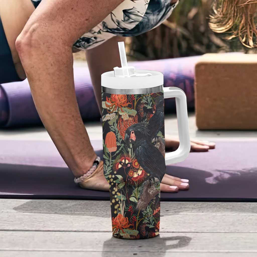 Australia Palm Cockatoo Tumbler With Handle Aussie Native Flowers - Aussie Hoodie