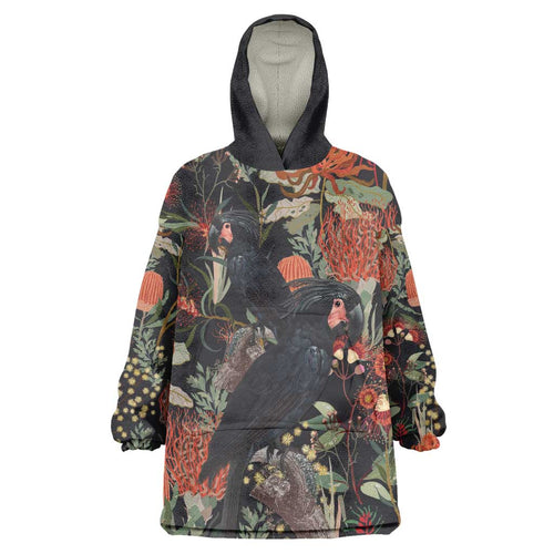 Australia Palm Cockatoo Wearable Blanket Hoodie Aussie Native Flowers - Aussie Hoodie