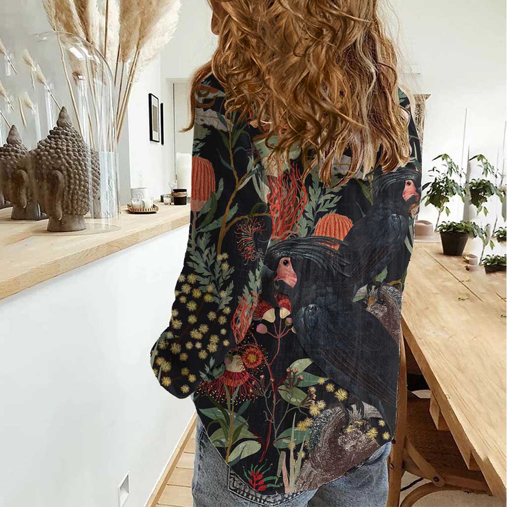 Australia Palm Cockatoo Women Casual Shirt Aussie Native Flowers - Aussie Hoodie