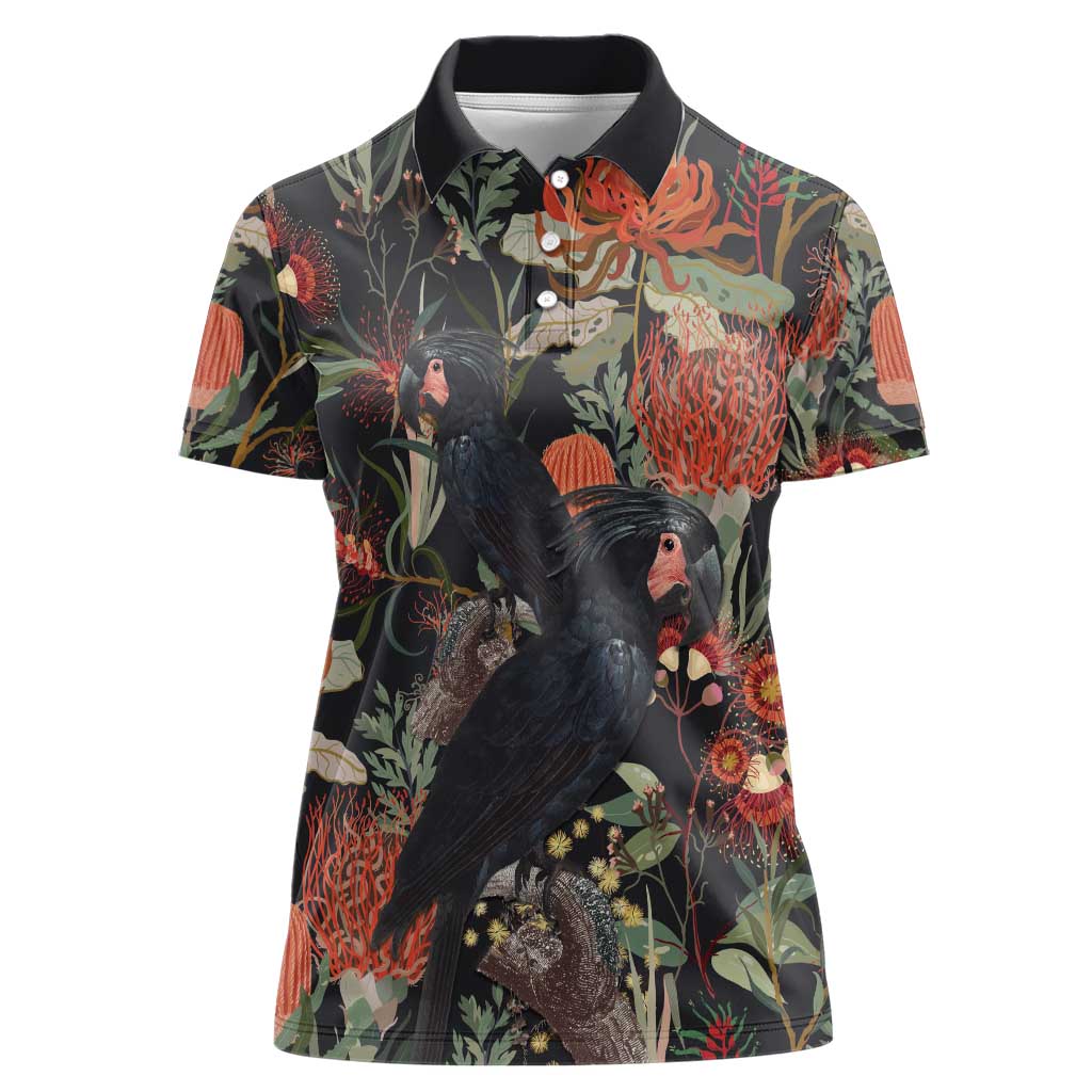 Australia Palm Cockatoo Women Polo Shirt Aussie Native Flowers - Aussie Hoodie