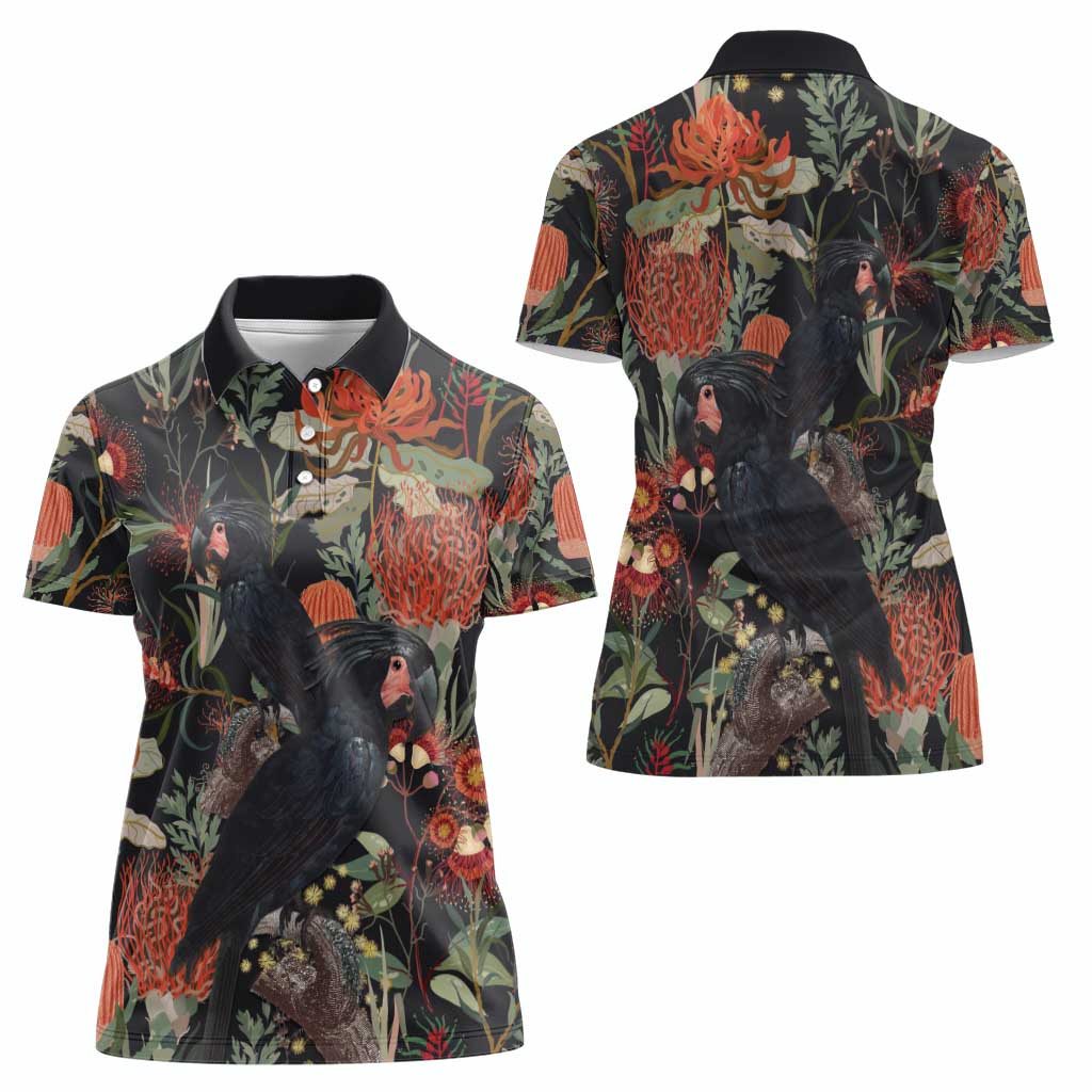 Australia Palm Cockatoo Women Polo Shirt Aussie Native Flowers - Aussie Hoodie