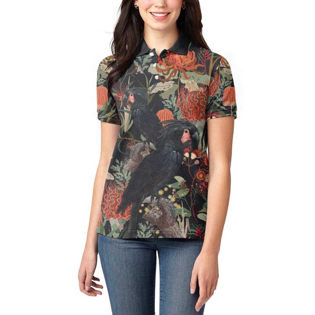 Australia Palm Cockatoo Women Polo Shirt Aussie Native Flowers - Aussie Hoodie