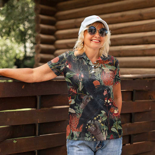 Australia Palm Cockatoo Women Polo Shirt Aussie Native Flowers - Aussie Hoodie